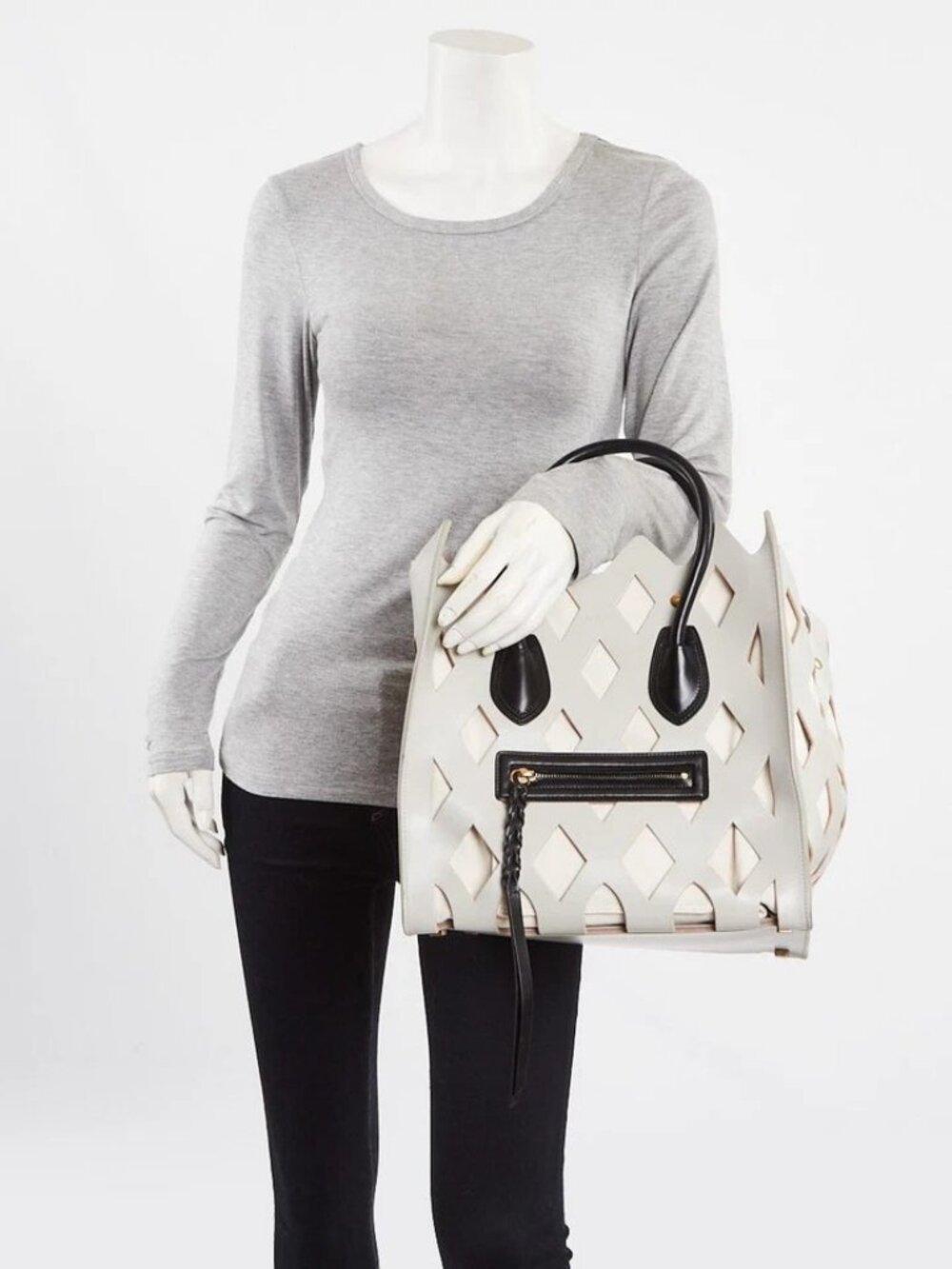 Celine Pale Grey Calfskin Leather Medium Cutout Phantom Luggage Tote Bag - Picture 4 of 12